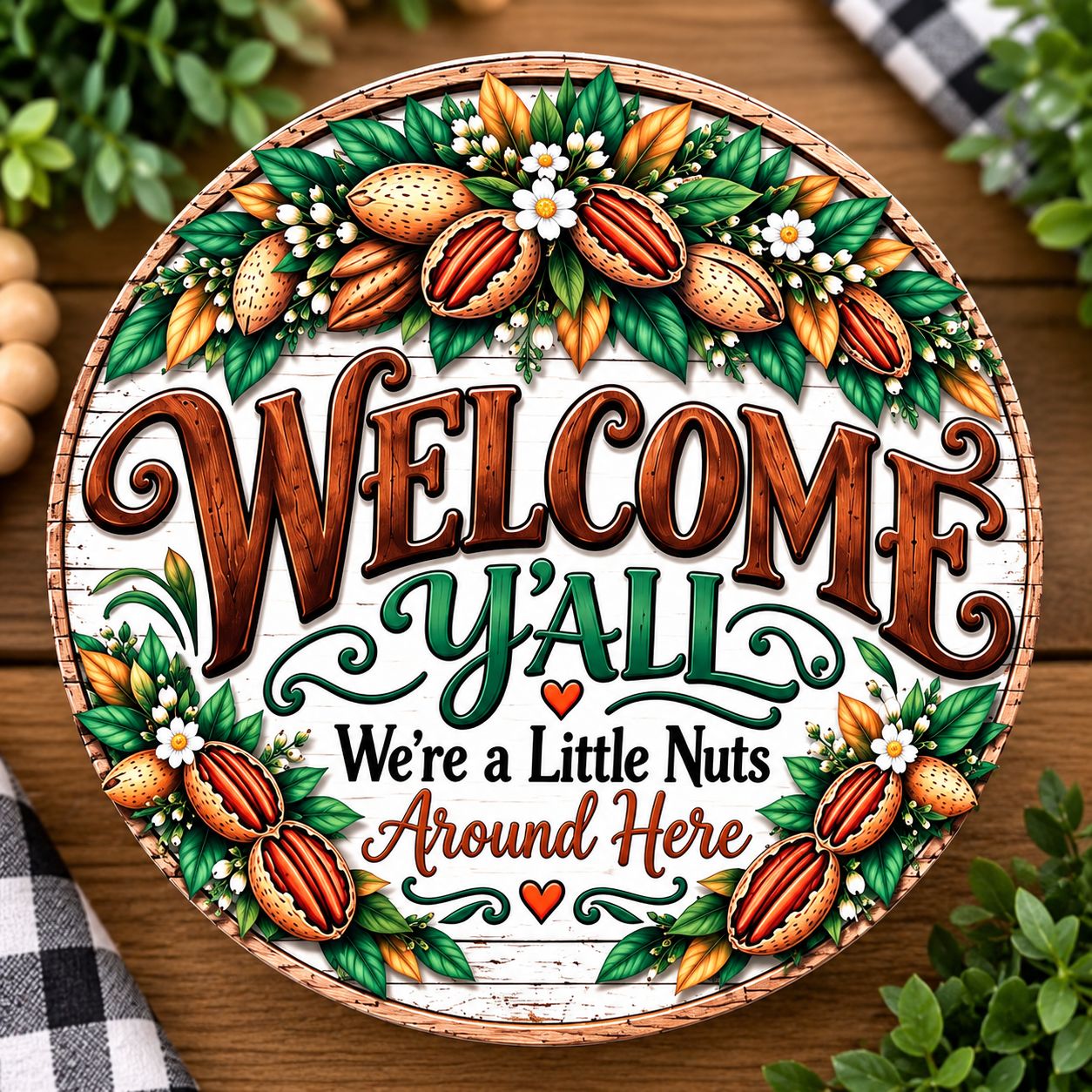 Welcome Y'all – We're a Little Nuts Around Here Wreath Sign