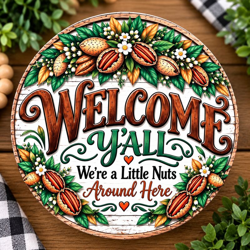 Welcome Y'all – We're a Little Nuts Around Here Wreath Sign