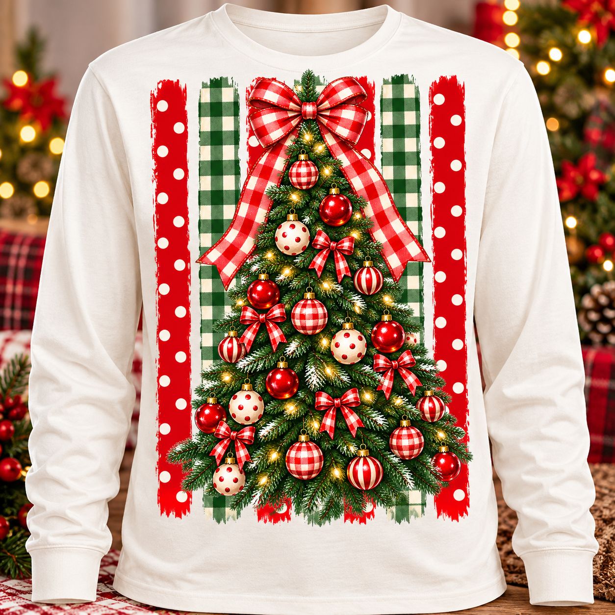 Buffalo Plaid Christmas Tree Long Sleeve Shirt | Festive Holiday Graphic Tee