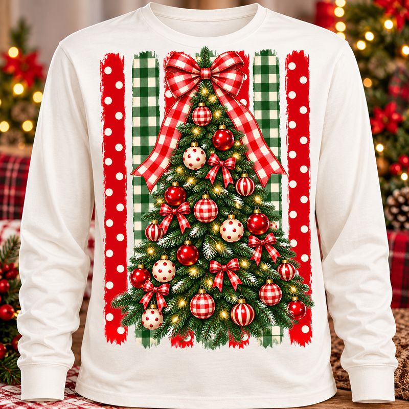 Buffalo Plaid Christmas Tree Long Sleeve Shirt | Festive Holiday Graphic Tee