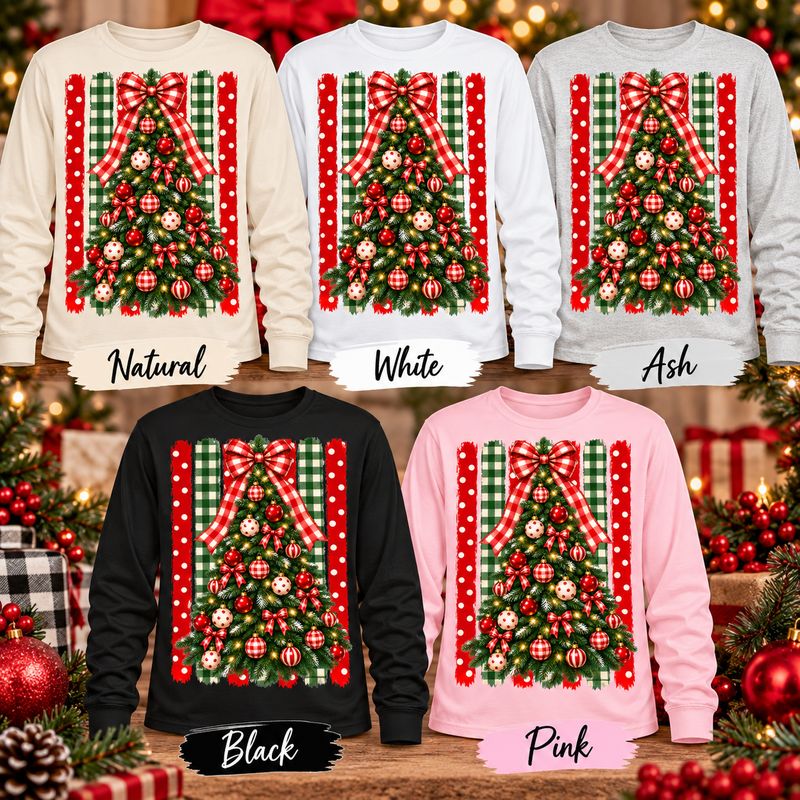 Buffalo Plaid Christmas Tree Long Sleeve Shirt | Festive Holiday Graphic Tee