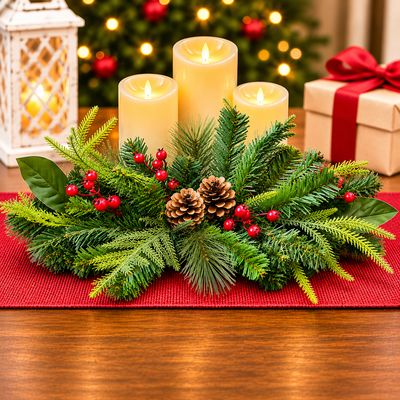 24-Inch Christmas Pine Swag with Red Berries &amp; Pinecones | Ready to Hang Holiday Decor