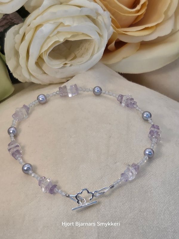 Rosa Ametyst og Bergkrystall Armbånd