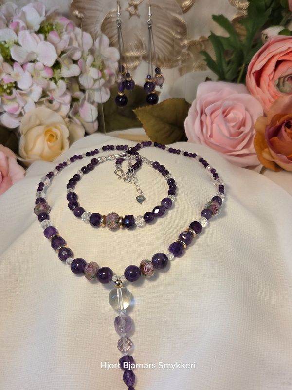 Murano roser &amp; dyp lilla Ametyst