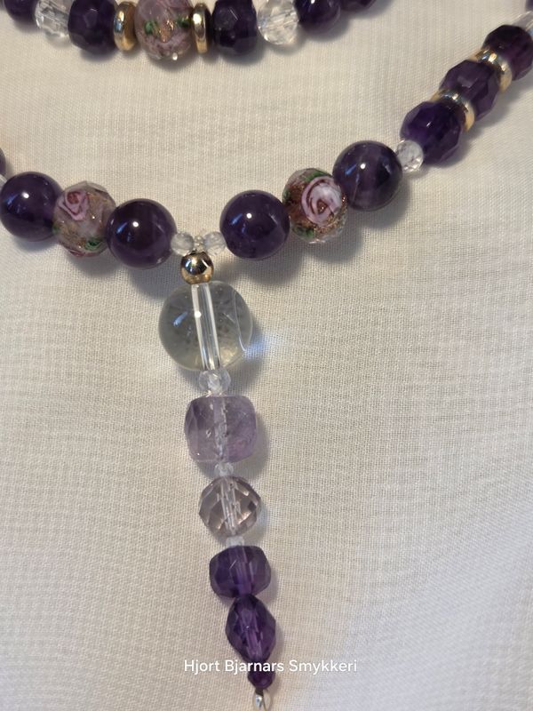 Murano roser &amp; dyp lilla Ametyst