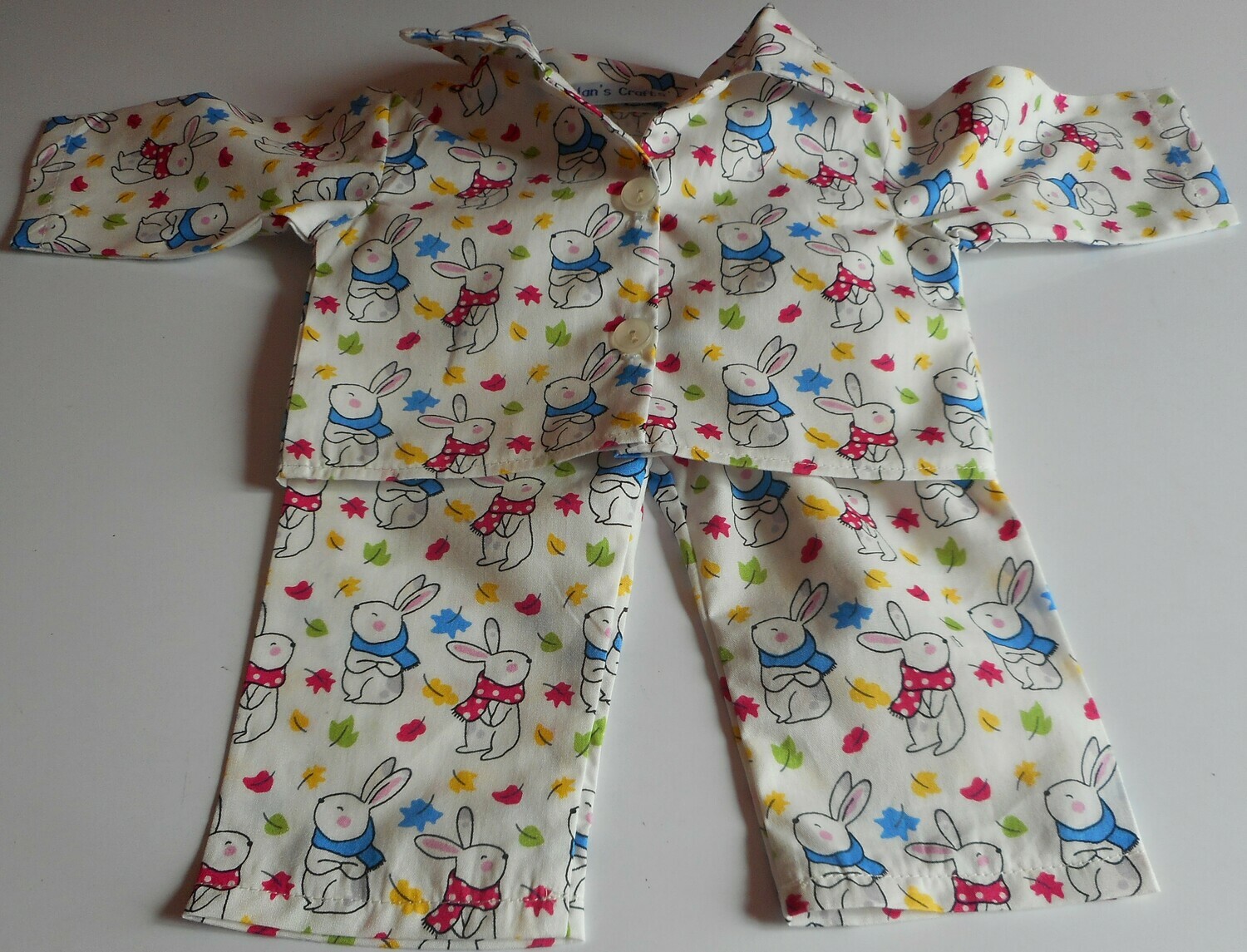 Pyjamas with collar for doll - rabbit print, cotton Pyjamas with collar for doll - rabbit print, cotton