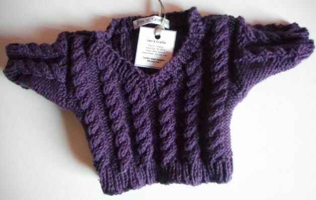 Jumper, aubergine cable v neck - bear 36cm/ 14 inches high. NEW! Jumper, aubergine cable v neck - bear 36cm/ 14 inches high. NEW!