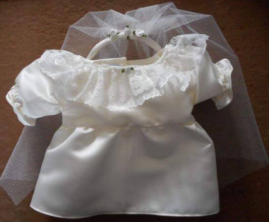 Outfit - bride satin dress and veil for bear Outfit - bride satin dress and veil for bear