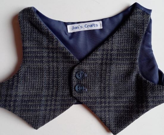 Waistcoat for bears - Navy and grey wool mix with plain navy lining