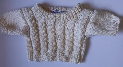 Jumper, cream cable front crew neck - bear 36cm/ 14 inches high