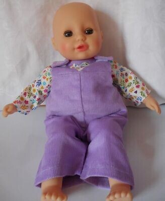 Outfit: Lilac dungarees and floral top for 36cm doll