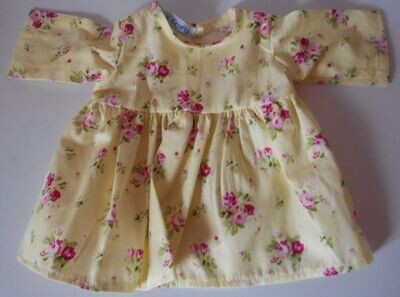 Dress, pale yellow and pink floral for 36cm doll