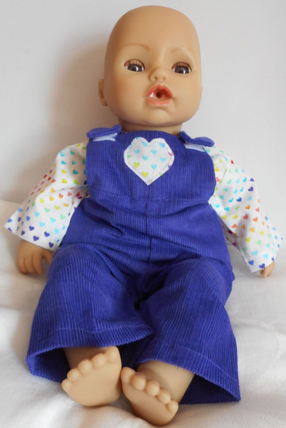 Dungarees and heart print top for 43cm doll Dungarees and heart print top for 43cm doll