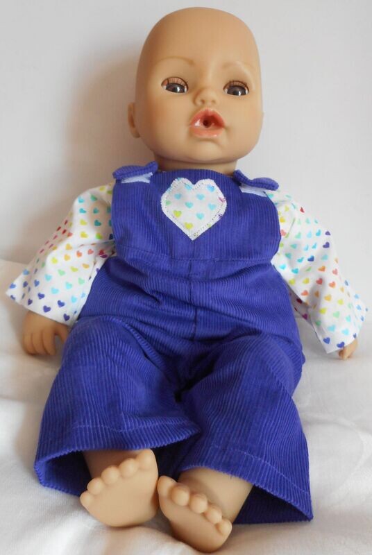 Dungarees and heart print top for 43cm doll