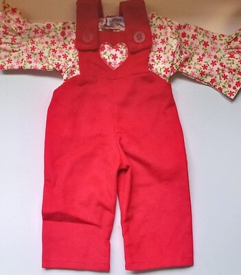 Outfit: Red corduroy dungarees and floral top