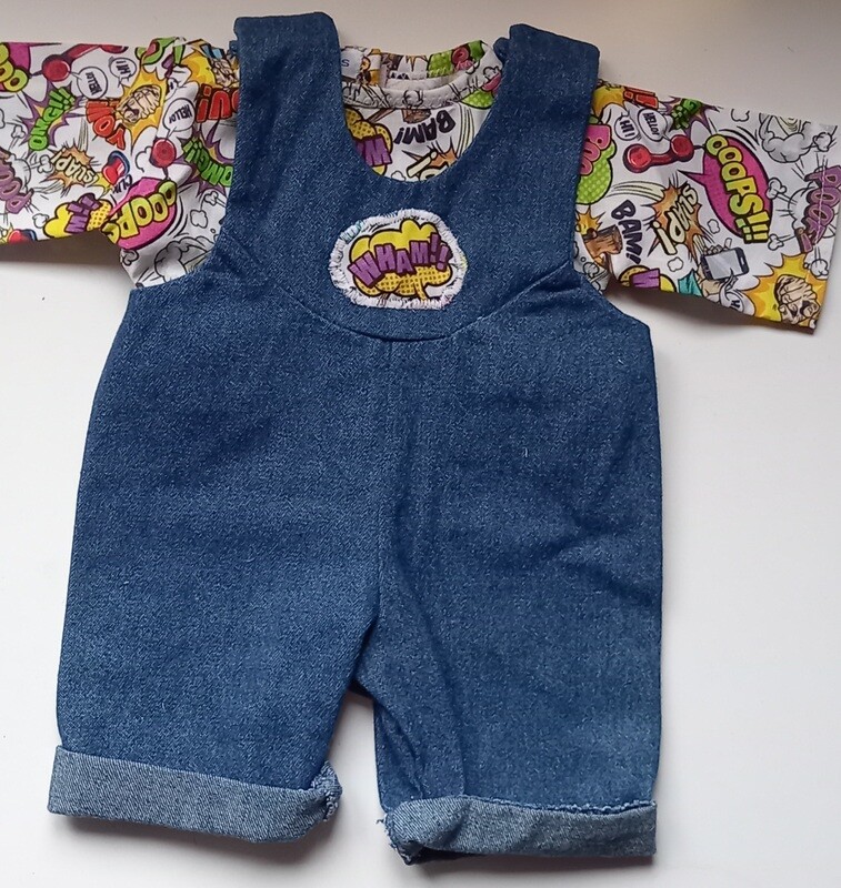Dungarees and comic print top for 40cm/16 inch doll