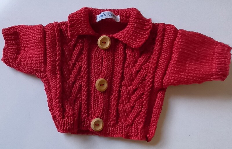 Cardigan with collar - brick red with cable pattern on front