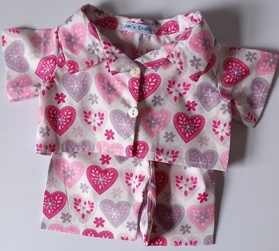 Pyjamas with collar - pink heart print.