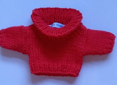 Jumper, red roll neck - small bear 16cm/ 6 inches high