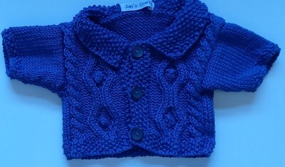 Cardigan with collar - blue with cable pattern on front