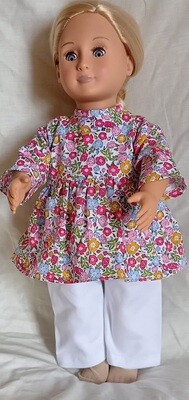 Outfit: Red floral top and white trousers for 46cm/18inch doll