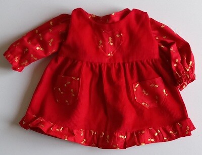Outfit: Red pinafore with matching top for 36cm doll.