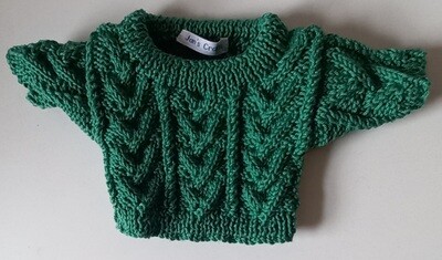 Jumper, green cable crew neck - bear 36cm/ 14 inches high