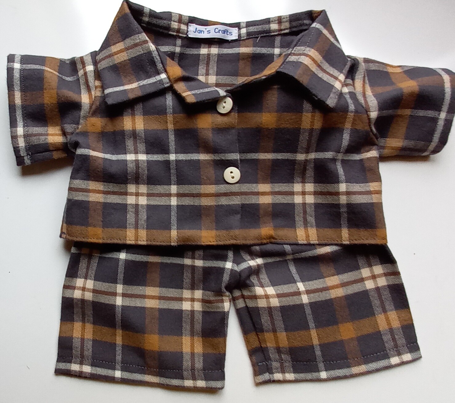 Pyjamas with collar - brushed cotton in a grey check