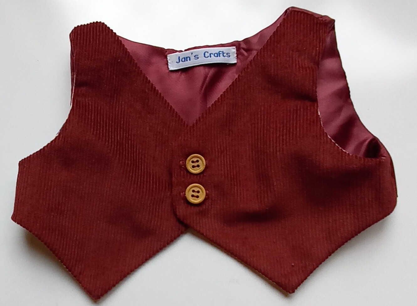 Waistcoat for bears - Wine colour corduroy front with check front lining.