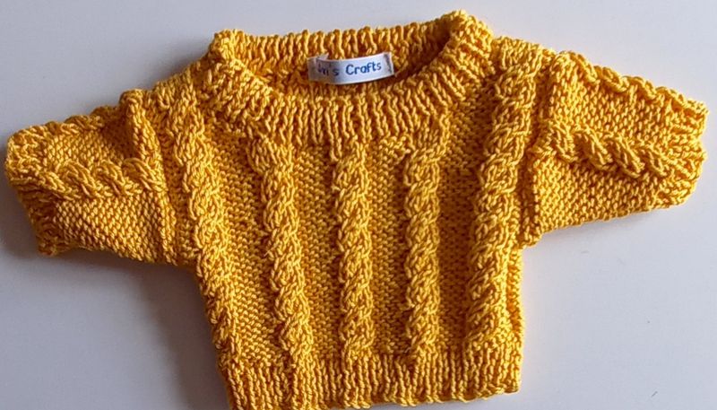 Jumper, gold cable front crew neck - bear 36cm/ 14 inches high