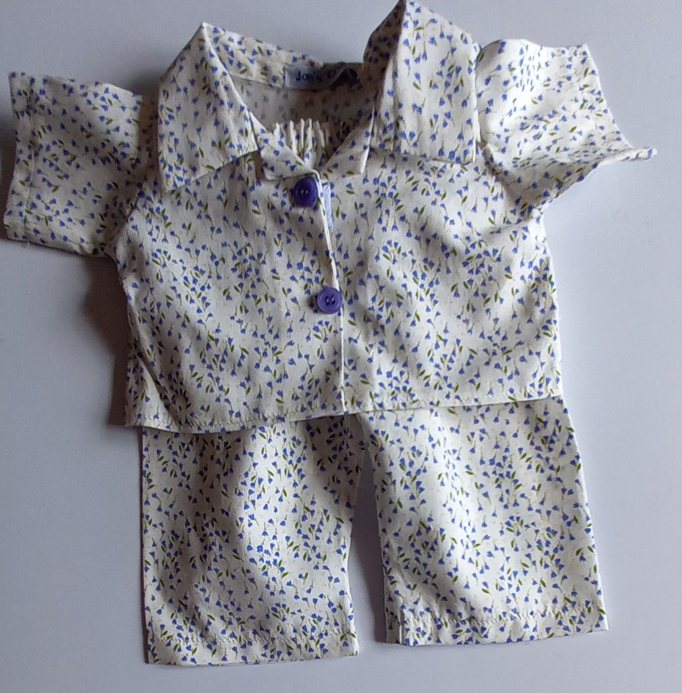 Pyjamas: tiny blue flower print PJs for 43cm doll
