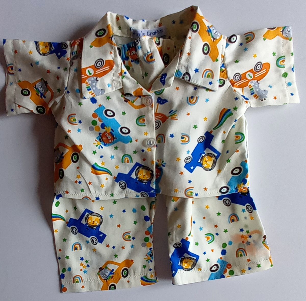 Pyjamas: animals in cars print PJs for 43cm doll Pyjamas: animals in cars print PJs for 43cm doll
