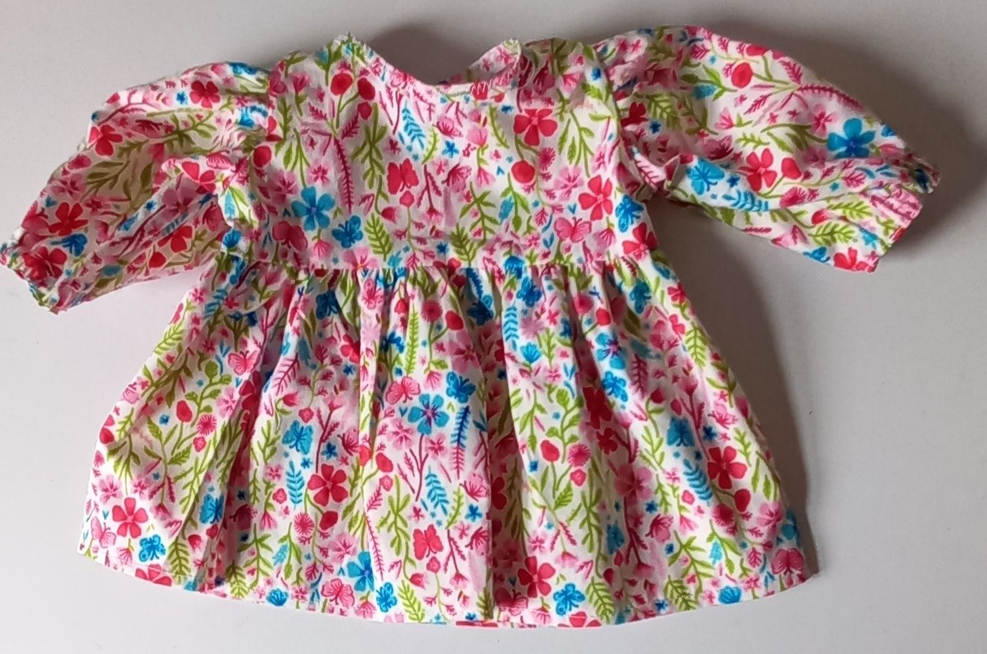 Dress, pink and blue floral for 36cm doll