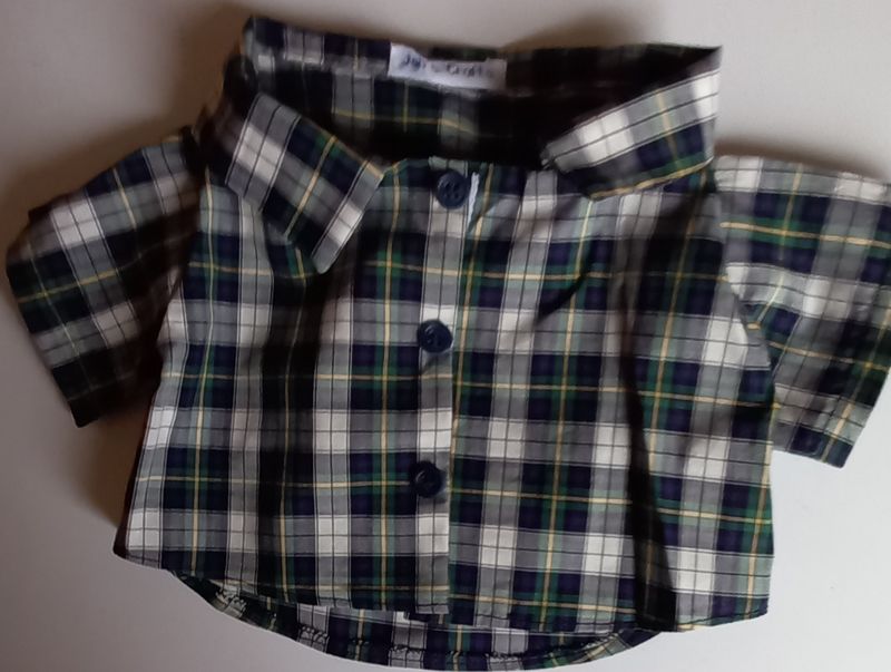 Shirt - navy, green and cream check.