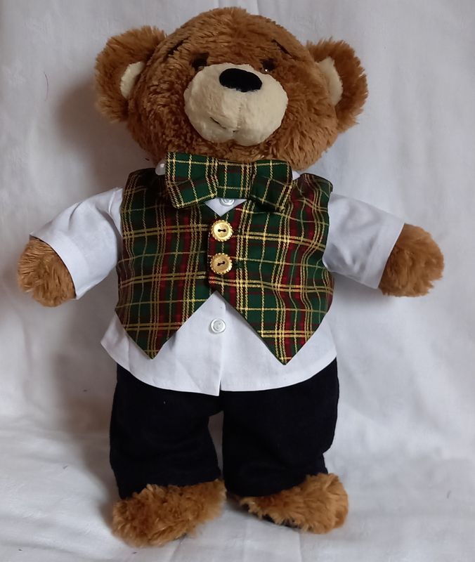 Waistcoat and bow tie set for bears - Green check.
