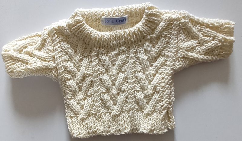 Jumper, cream cable front crew neck - bear 36cm/ 14 inches high