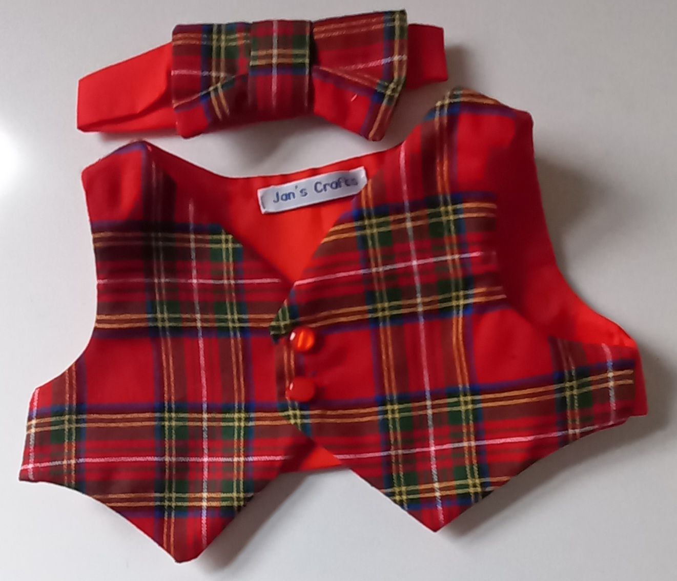 Waistcoat and bow tie set for bears - Tartan