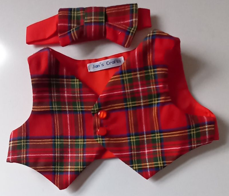 Waistcoat and bow tie set for bears - Tartan