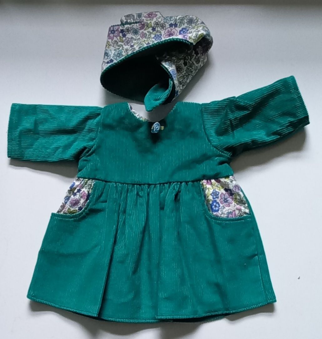 Dress, emerald green for 40cm/16inch doll, with headscarf