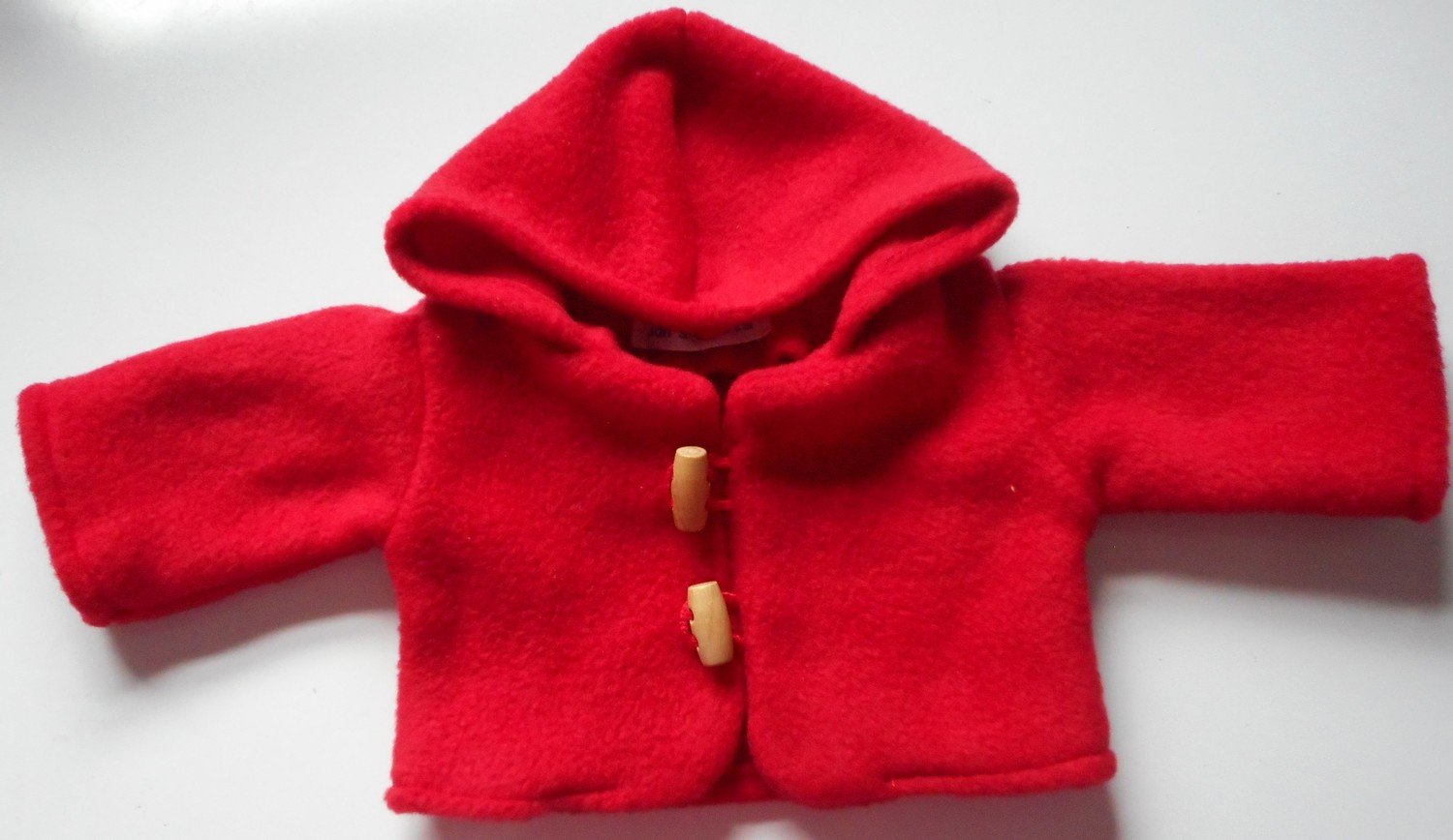 Coat for dolls - hooded, red fleece, in 3 sizes Coat for dolls - hooded, red fleece, in 3 sizes