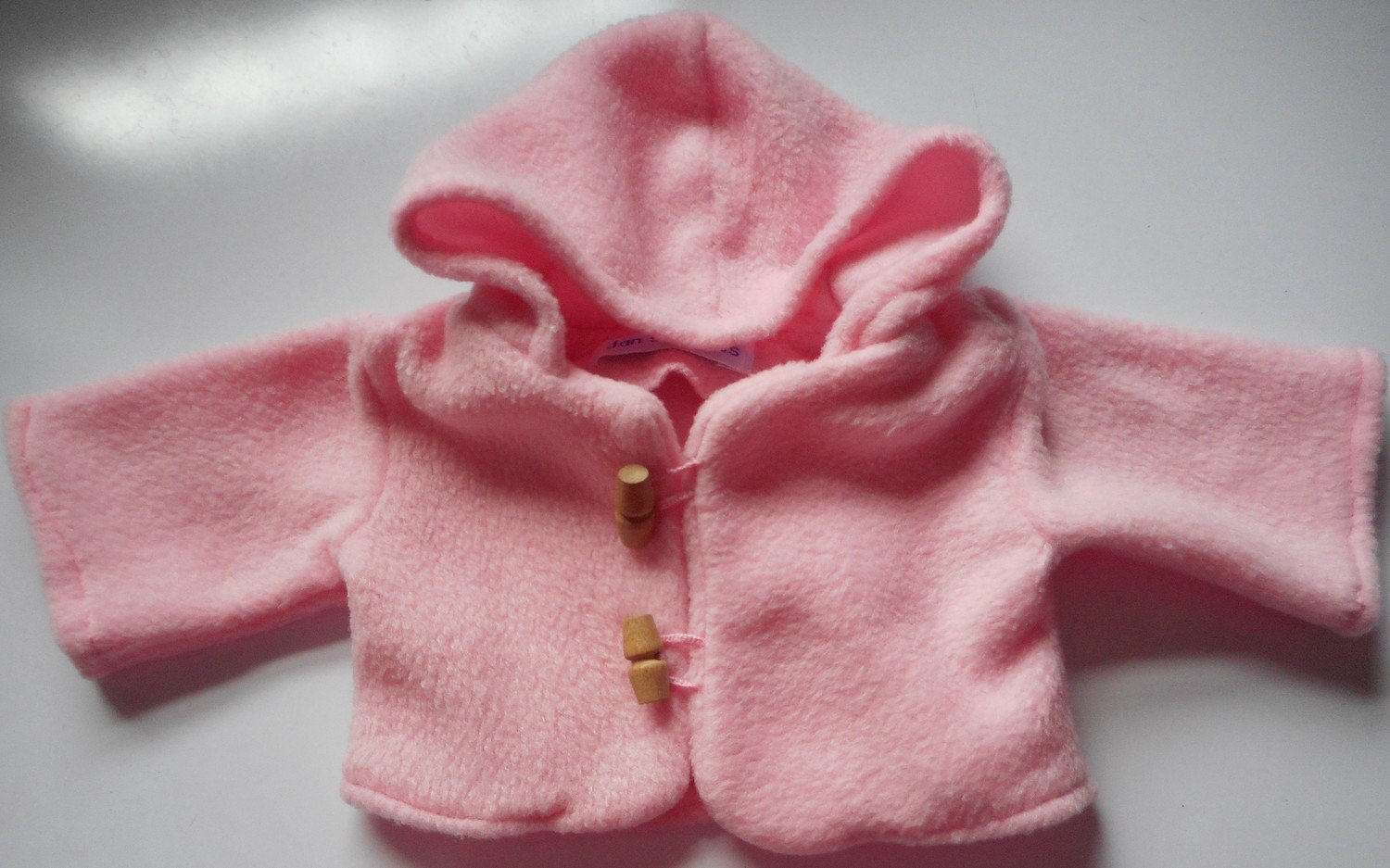 Coat for dolls - hooded, pale pink fleece, in 3 sizes Coat for dolls - hooded, pale pink fleece, in 3 sizes