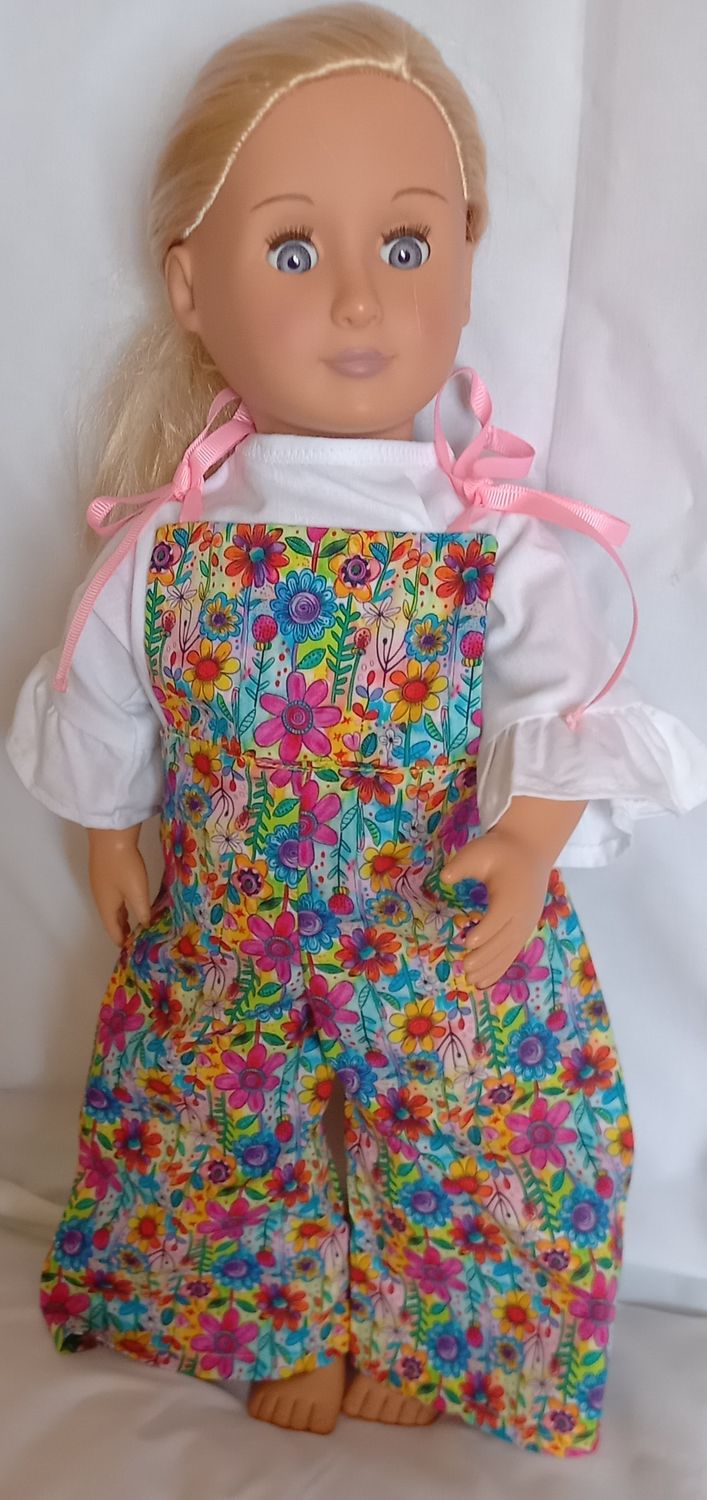 Dungarees - floral flared with top to fit an 46cm/18 inch doll