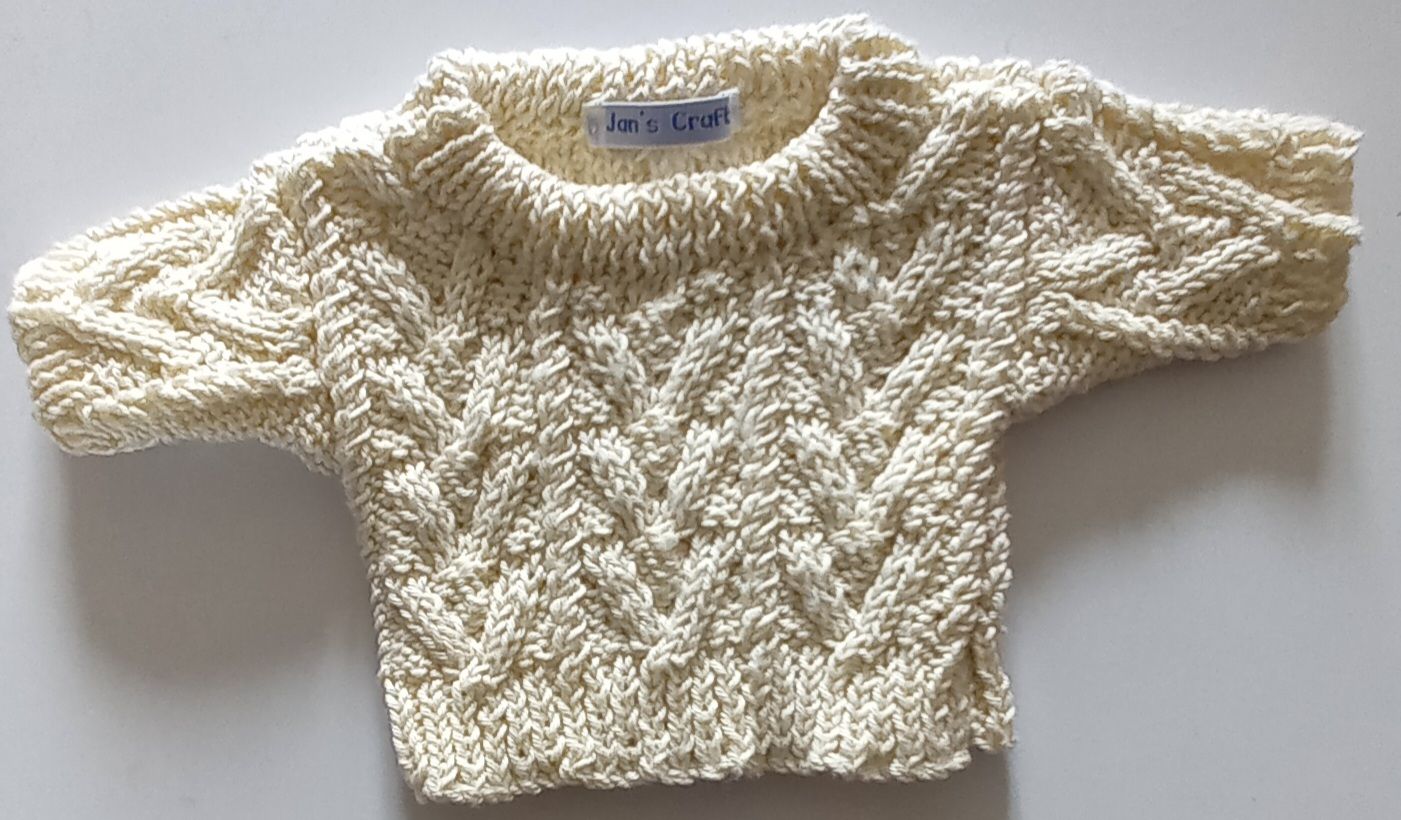 Jumper, cream cable crew neck - bear 36cm/ 14 inches high