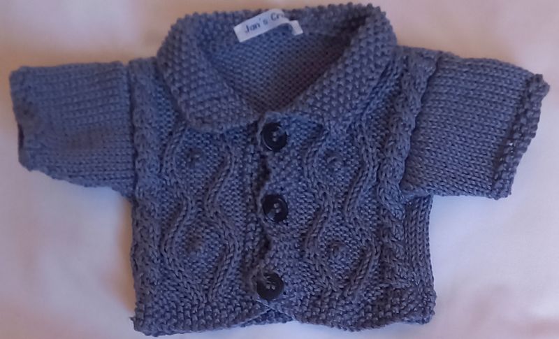 Cardigan with collar - denim blue with cable pattern on front