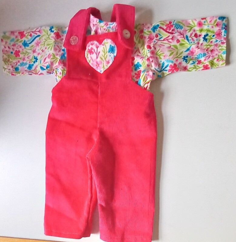 Dungaree and floral top set for an 46cm/18 inch doll