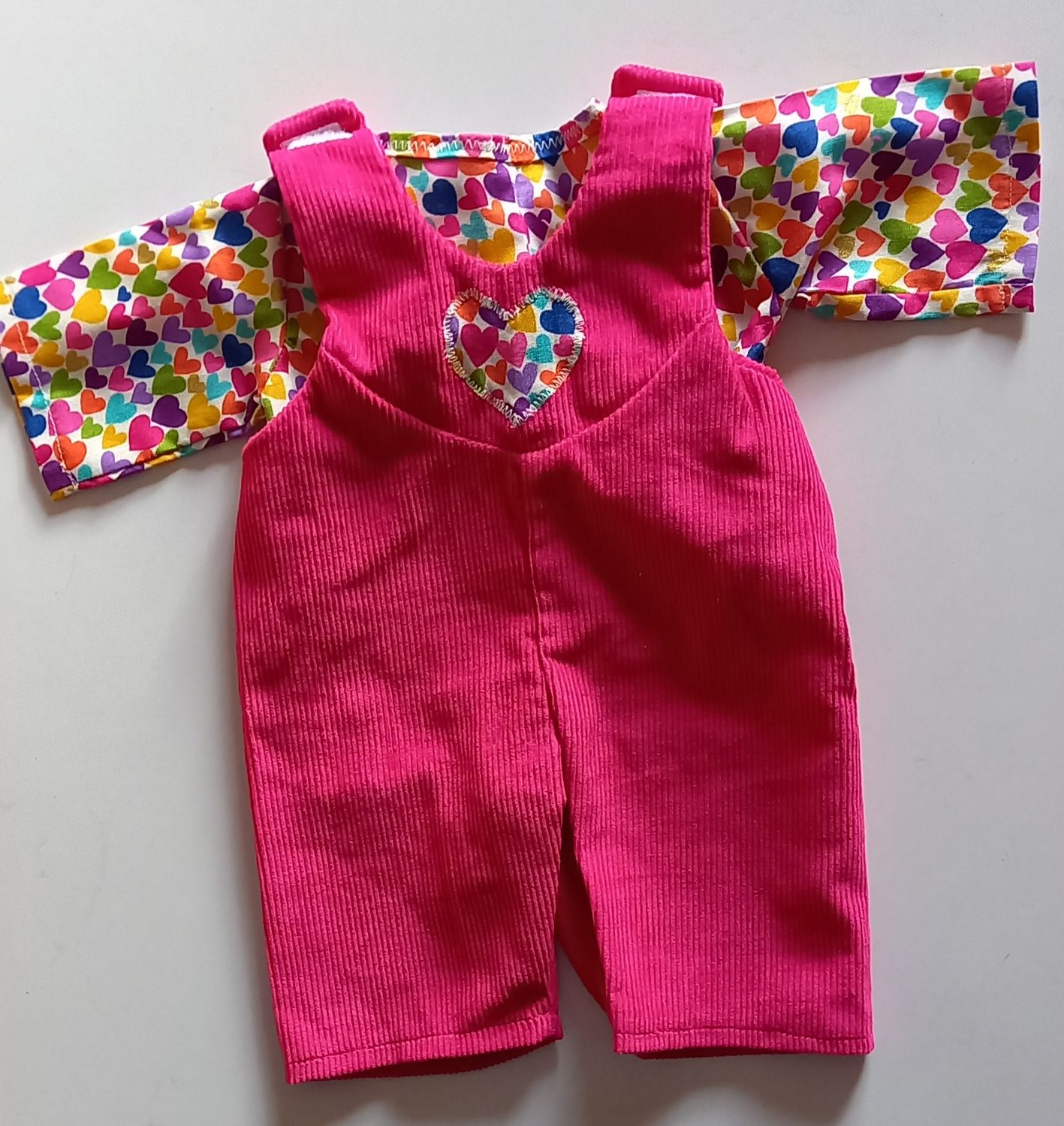 Dungarees and heart print top for 40cm/16 inch doll