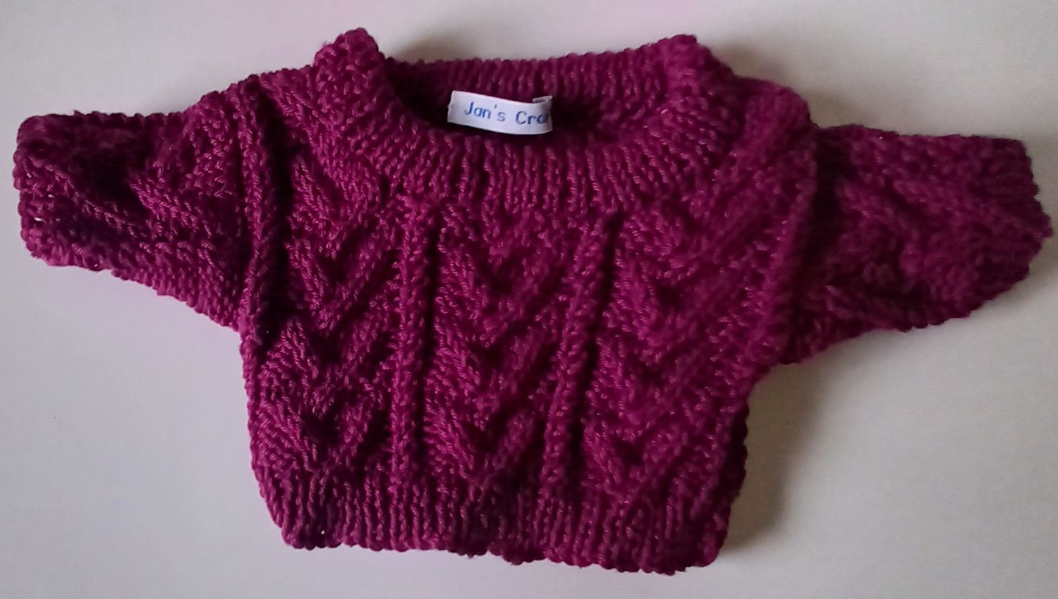 Jumper, plum cable front crew neck - bear 36cm/ 14 inches high