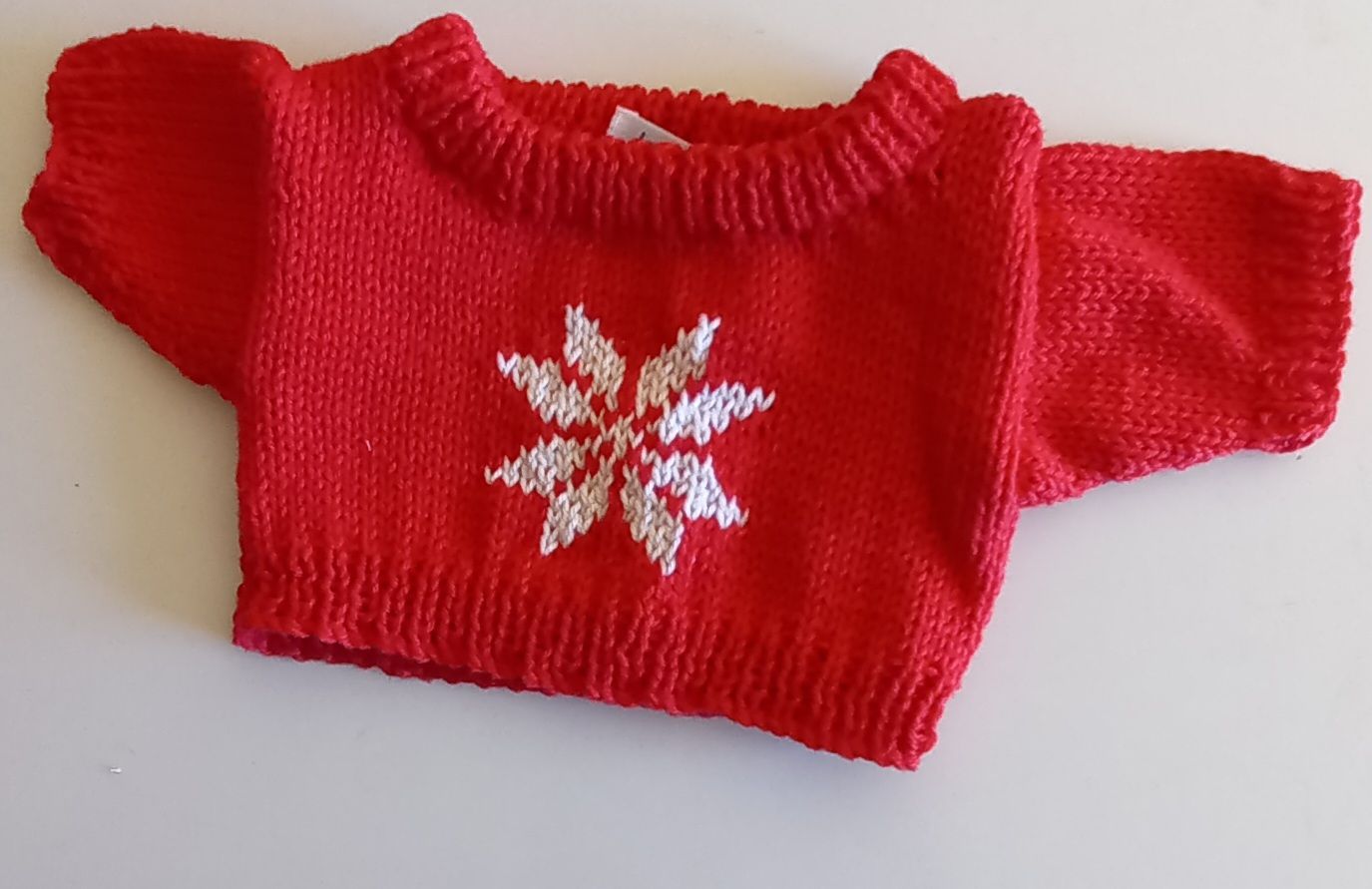 Jumper crew neck - red with snowflake design on front. Bear 36cm/ 14 inches high