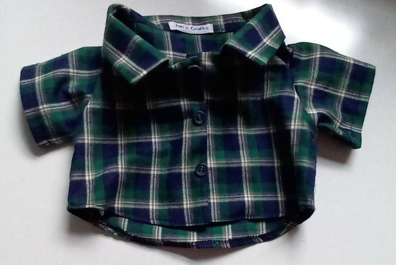 Shirt - navy and green and check.