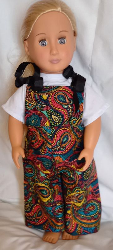 Dungarees - Paisley print flared dungarees with top to fit an 46cm/18 inch doll